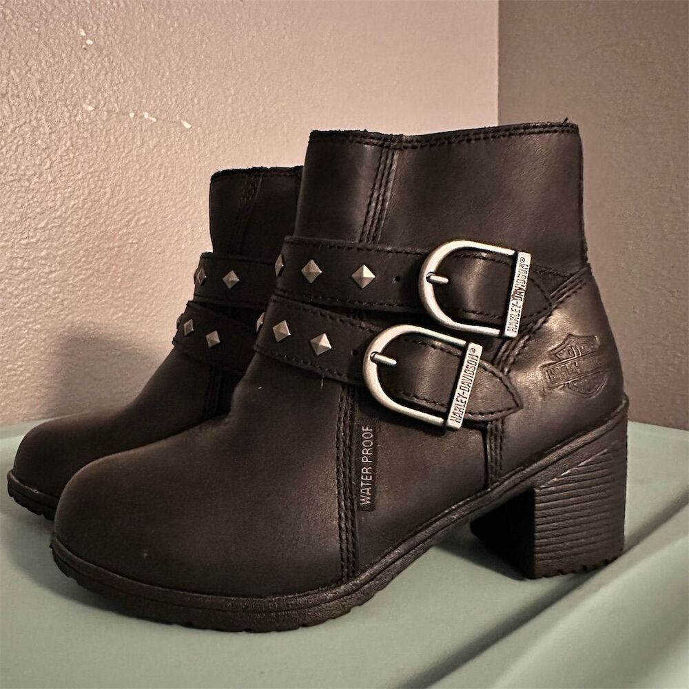 Harley-Davidson Women's Black Studded Ankle Boots Size 6.5 Waterproof